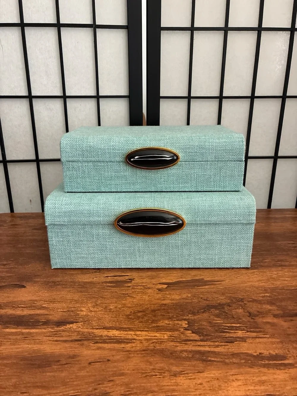 Decorative Mint Fabric Jewelry Storage Box Set - 2 Pack